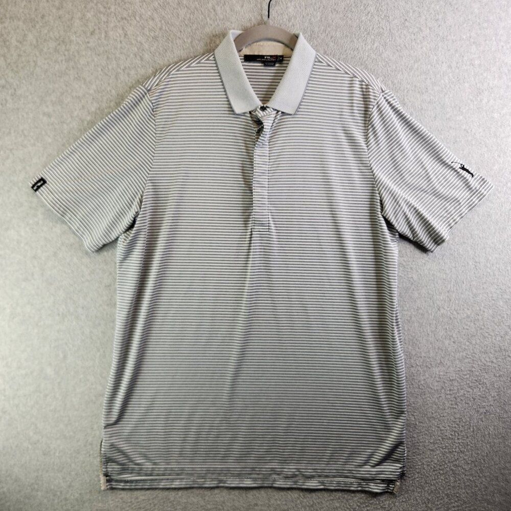 RLX Ralph Lauren Shirt Mens M Gray Striped Performance Golf Polo Oxford Collar